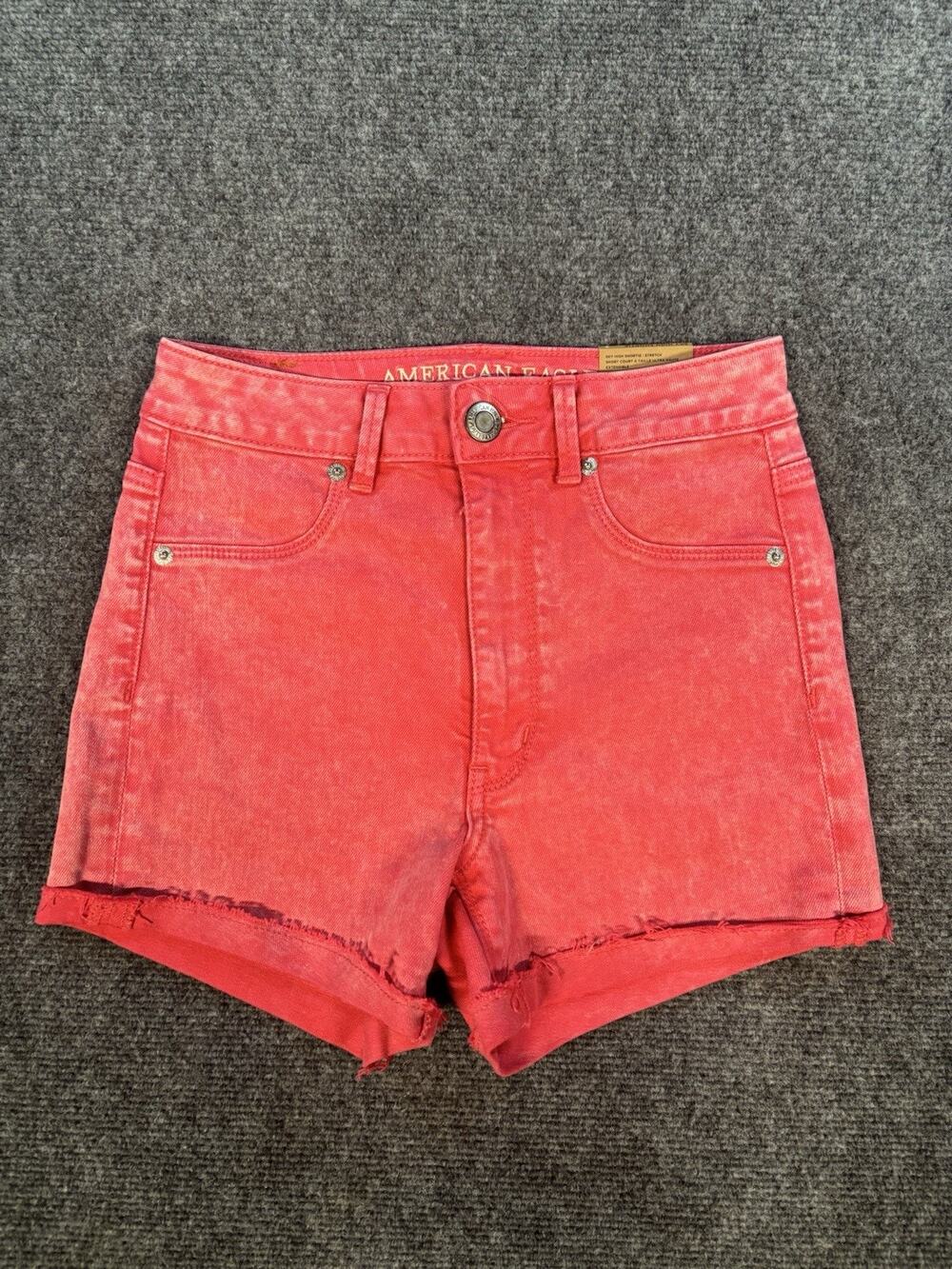NWT American Eagle Stretch Denim Jean Shorts Women's 2 Pink Raw Hem